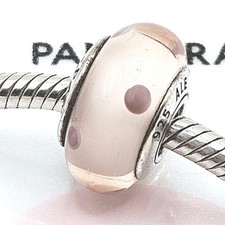 Pandora Charm "Murano Dots "Zartes Rosa" 790618 Glas Silber Original Punkte 