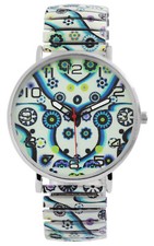 Damenuhr Frauen Quarz Armbanduhr Zugarmband Stretchband Flexband poppig bunt 