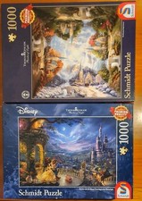 2 X  1000 Teile Schmidt Puzzle Kinkade  Schöne Biest / Kirche in den Bergen 