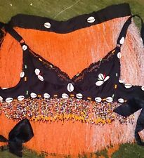  Büstier Rock Tanz Bast Kostüm Hawaii Ethno Hippie Muscheln Perlen UNIKAT, S