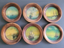 6 Bilder Gemälde Minigemälde Schiffe Segelschiffe rustikal Holzrahmen vintage