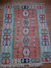 Antiker Kelim Kilim Orientteppich mit Bleiplombe, orange, grün, hellblau