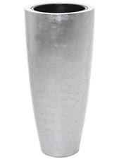 Blumenkübel Groß XXL Fiberglas City 80 cm Silber Hochglanz Blatt Optik rund