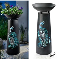 Pflanzsäule Pfau Vogel Pflanzschale Anthrazit Metall Pflanzschale