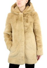 Sandro Honey Jacke Damen (Eu) 36 mit Kapuze Kamel Weicher Kunstpelz