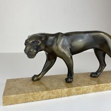 Art Deco Panther Metall Marmor Figur Skulptur Frankreich signiert M. Font Antik