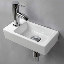Wandmontage kleine Garderobe Keramik Waschbecken Waschbecken (linke Hand Wasserhahn) - weiß