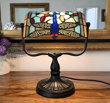 Tischlampe Schreibtischlampe Banker Lampe Libelle AURUM Glas Kunst Tiffany Art 