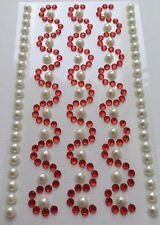 231 Selbstklebende Glitzer- Strasssteine Halbperlen Bordüre Rot Weiß/Champagner