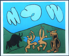 Pablo Picasso, "  BACHANAL mit STIER  " Linolschnitt 1962, 29 X 36 cm