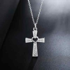 925 Silber Kette Halskette Anhänger Kreuz Mode Geschenk Frau Damen Unisex Herz