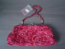 Abendtasche bordeaux-rot mit vielen Perlen bestickt - rot - Clutch - 23 cm