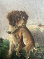 Antik Ölgemälde Jagdportrait Hund mit Beute und Jäger Joseph Weber 1803-1881