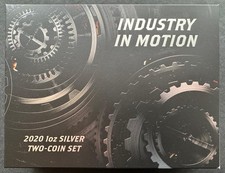 Tuvalu 2 $. 2x1 Oz Silber Münzset. getriebeförmig INDUSTRY IN MOTION antik 2020 