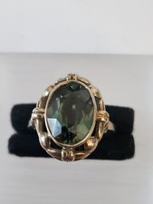 Jugendstil 835er Silber Ring grüner ovaler Spinell Rankendekor Antikschmuck