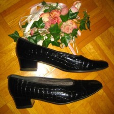 Kroko-Lack-Schuhe + Pumps + Gr. 8 H + Schwarz + EDEL FESTLICH + unisex