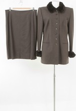 Rena Lange Kostüm Blazer Rock Damen Gr. 46 Braun Wolle Echtpelz Teflon Business