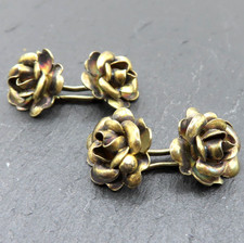 ORIGINAL JUGENDSTIL Manschettenknöpfe 925er Silber vergoldet Rosen Blumen ~1920