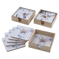Glasuntersetzer Hirsch Rentier 6 Stck Weiß eckig für Getränke Untersetzer Gläser
