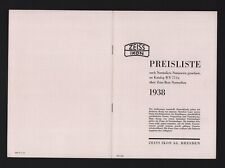 DRESDEN, Preisliste 1938, Zeiss IKON AG Zeiss Ikon-Normalien