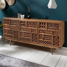 Massives Sideboard MARRAKESCH 160cm Mangoholz mit Verzierung Boho Stil Kommode