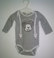 Grau/weißer Body Langarm mit Micky-Maus-Druckbild  Gr. 50/56