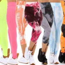 Damen Fitness Leggings Sport High Waist hoher Bund Bunt Honeycomb sexy 36 38 40