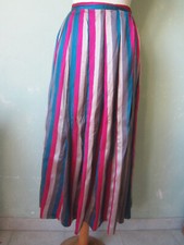 Trachtenrock bunt rot, blau, beige gestreift 100% Seide fast lang Größe 36 S