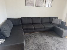 U-Form Sofa In Grau mit Schlaffunktion Und Stauraum