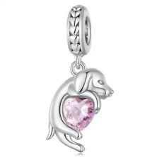 Hund Herz Charm Anhänger Silber S925 Geschenk Frauen Gliederarmband Liebe
