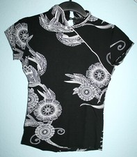 Ƹ̵̡Ӝ̵̨̄Ʒ Asia Shirt Top Crop Bluse Schwarz Weiß Stretch XXS-XS 32-34
