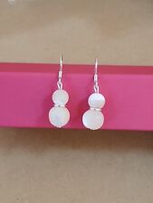 Damen Ohrringe Perlmutt Edelstein D12mm und 8 mm 925 Silber Elfenbein Weiß