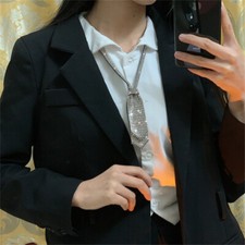 Damen Kurz Doppellagig Krawatte Strass Kristall Halskette Preppy Club