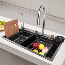 Küchenspüle Wasserfall Spülbecken Küchenspüle Küchenspülen Edelstahl(75 x 46 cm）