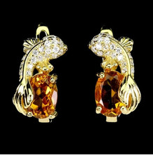 925Silber OHRRINGE Stecker HANDARBEIT Citrin-Edelsteinen +zc 14-kar. Vergoldung 