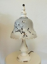 Shabby Chic Tischlampe aus Holz mit Glasschirm komplett gut funktioniert C16