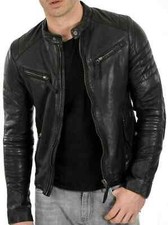 Elegant Neu Herren Schwarz Leder Jacke 100% Echt Lammleder Moto Biker Mantel