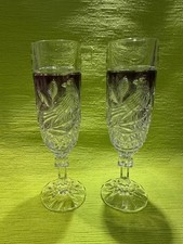 Sektkelche Sektflöte geschliffen 2 Stück mit Vogelmotiv