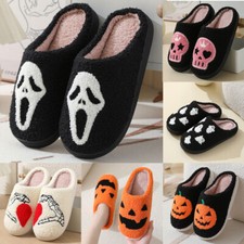 Halloween Hausschuhe Pantoffeln Slipper Damen Herren Plüsch Slipper Kürbis Warm
