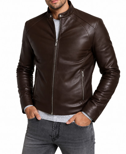 Herren braun leder biker jacke - leder,