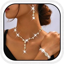 Brautschmuck-Set, Strass, Halskette, Ohrringe