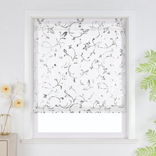 Raffrollo Küche Raffgardinen mit Ösen Blumen Vorhang ohne Bohren Modern Silber