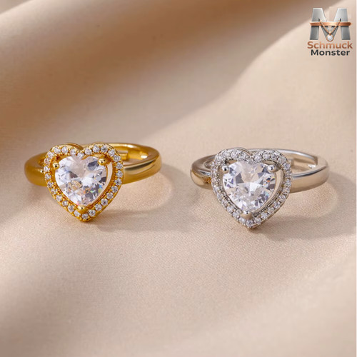 Damen ring herz edelstahl - edelstahl, gold