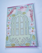 5 Stanzbögen "Vogelkäfig mit Vögel & Blüten" zum selber Basteln.