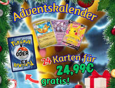 Pokemon Adventskalender 24 Glitzer Karten! + GRATIS EX o. V ! Pikachu Glurak
