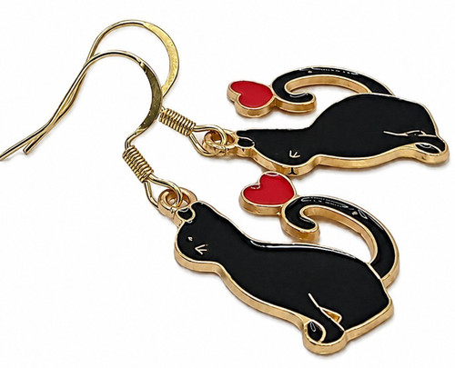 Katzen schwarz rotes herz - rotes,
