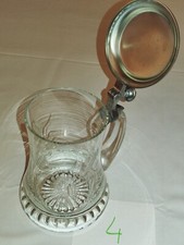 Glaskrug mit Zinndeckel und Gravur 0,5 Liter, neuwertig (Nr. 4)