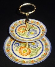 VINTAGE Fayence ETAGERE mit 2 Ebenen *Henriot Quimper France* ø 25/18 cm GUTER Z