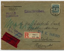 DR INFLA Ortsbrief BERLIN Einschreiben Eilboten Bankbrief Judaika Oppenheim 1923