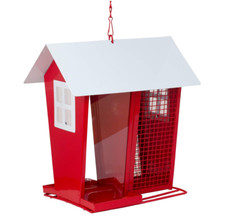 Futterhaus mit Dach Metall Rot